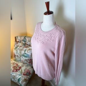 Embroidered Flower Detail Pink Karen Scott Sweater Cotton/Poly Blend, Large